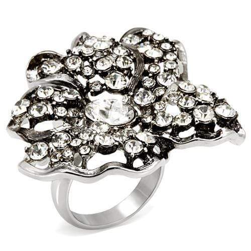 Alamode Imitation Rhodium Brass Ring with Top Grade Crystal in Clear - Alamode - Flyclothing LLC