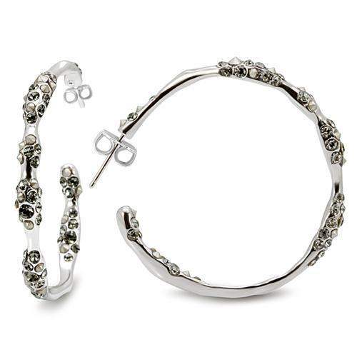 Alamode Rhodium Brass Earrings with Top Grade Crystal in Black Diamond - Alamode - Flyclothing LLC