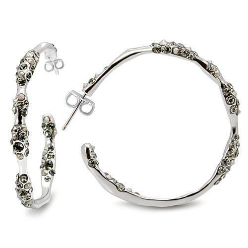 Alamode Rhodium Brass Earrings with Top Grade Crystal in Black Diamond - Alamode
