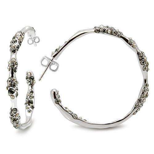 Alamode Rhodium Brass Earrings with Top Grade Crystal in Black Diamond - Alamode - Flyclothing LLC