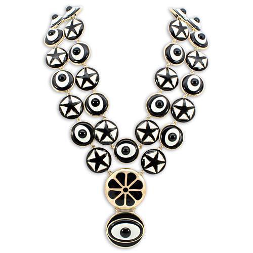 Alamode Gold Brass Necklace with Synthetic Synthetic Stone in Jet - Alamode