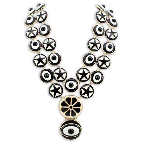 Alamode Gold Brass Necklace with Synthetic Synthetic Stone in Jet - Alamode - Flyclothing LLC