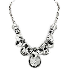 Alamode Antique Silver White Metal Necklace with Top Grade Crystal in Jet - Alamode