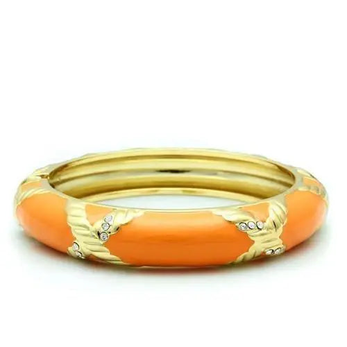 Alamode Gold White Metal Bangle with Top Grade Crystal in Clear - Alamode - Flyclothing LLC