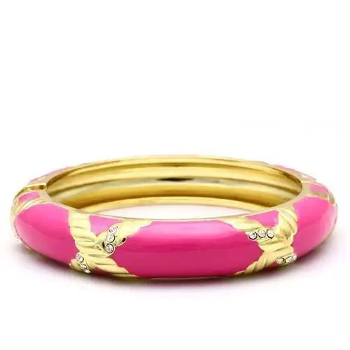 Alamode Gold White Metal Bangle with Top Grade Crystal in Clear - Alamode - Flyclothing LLC