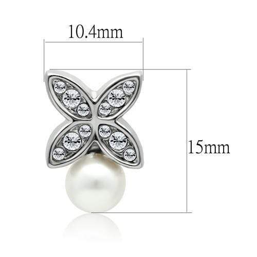 Alamode Rhodium White Metal Earrings with Synthetic Pearl in White - Alamode - Flyclothing LLC