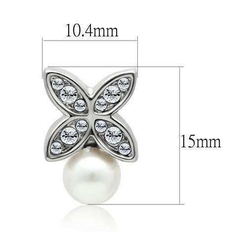 Alamode Rhodium White Metal Earrings with Synthetic Pearl in White - Alamode - Flyclothing LLC