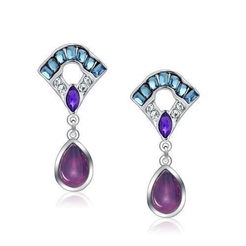 Alamode Rhodium White Metal Earrings with Top Grade Crystal in Multi Color - Alamode