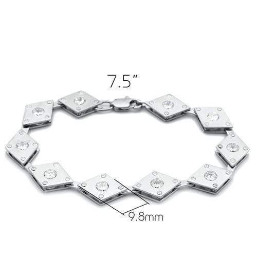 Alamode Matte Rhodium & Rhodium Brass Bracelet with AAA Grade CZ in Clear - Alamode - Flyclothing LLC