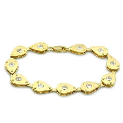 Alamode Matte Gold & Gold Brass Bracelet with AAA Grade CZ in Clear - Alamode - Flyclothing LLC