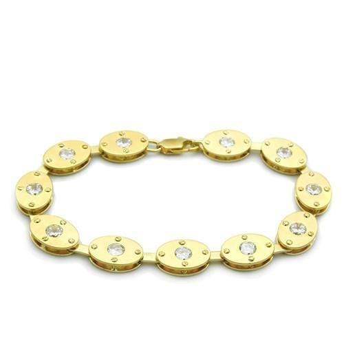 Alamode Matte Gold & Gold Brass Bracelet with AAA Grade CZ in Clear - Alamode - Flyclothing LLC