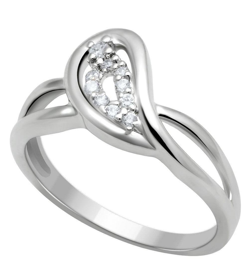 Alamode Rhodium Brass Ring with AAA Grade CZ in Clear - Alamode