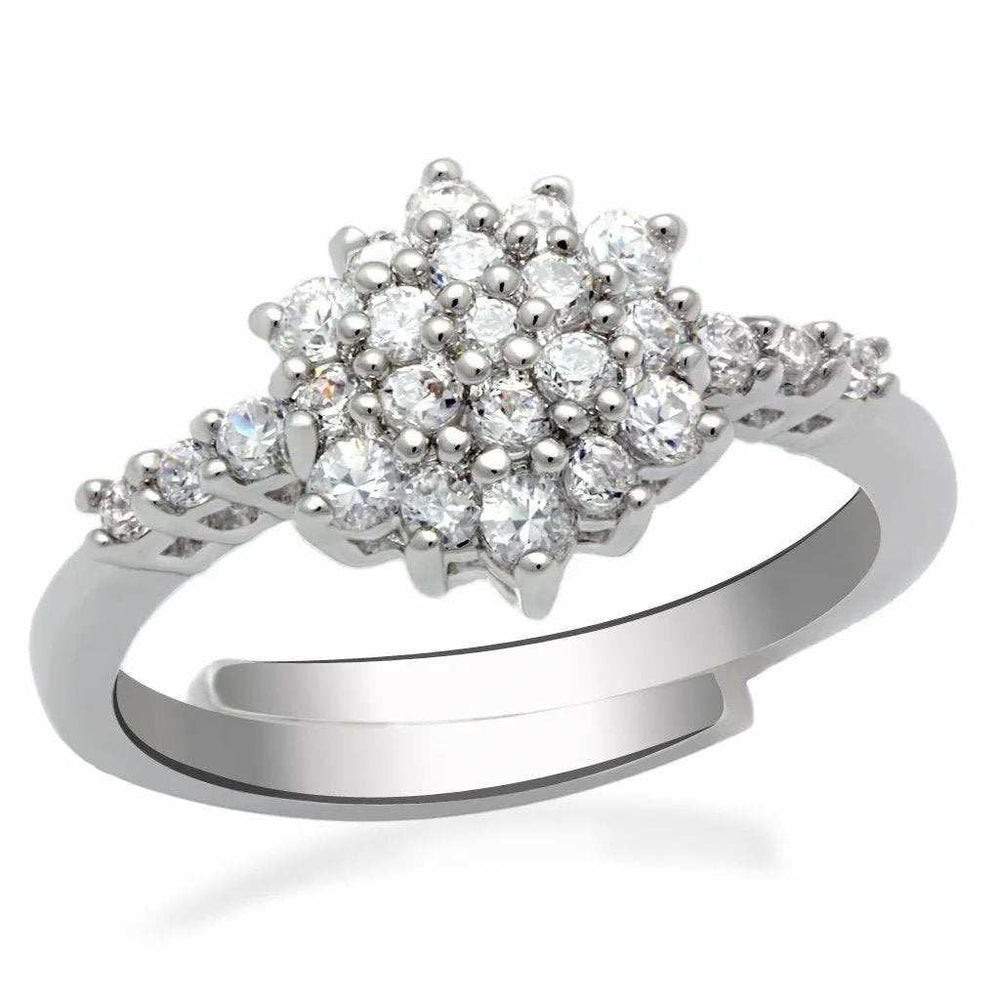Alamode Rhodium Brass Ring with AAA Grade CZ in Clear - Alamode - Flyclothing LLC