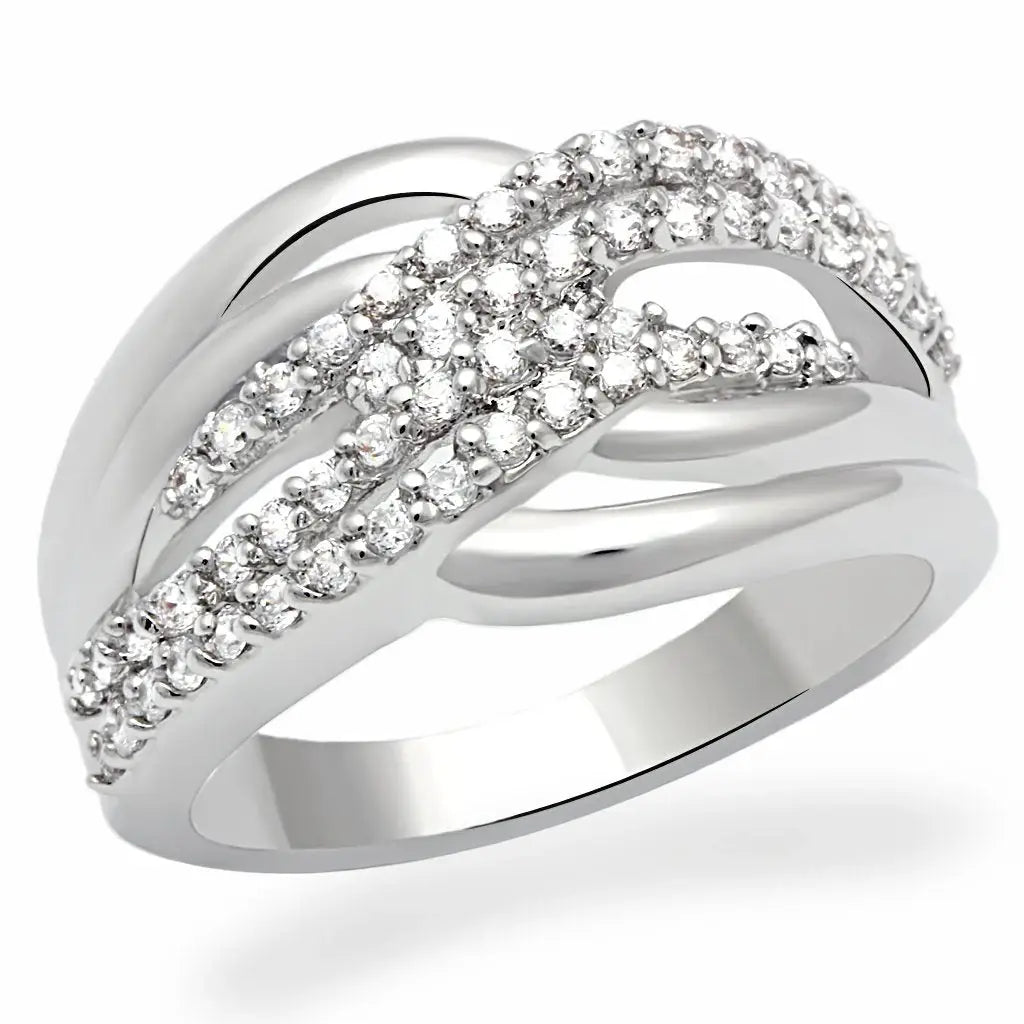 Alamode Rhodium Brass Ring with AAA Grade CZ in Clear - Alamode - Flyclothing LLC