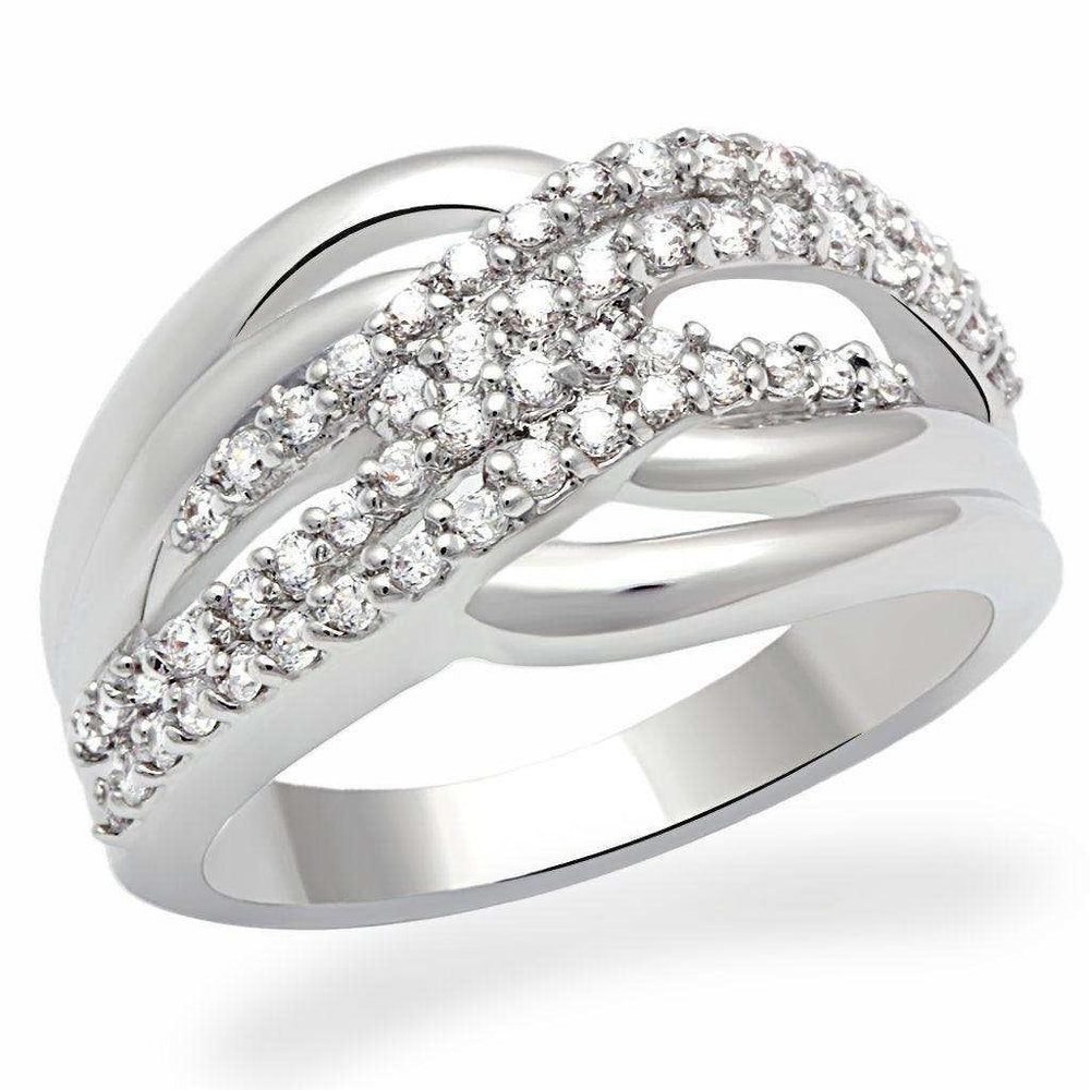 Alamode Rhodium Brass Ring with AAA Grade CZ in Clear - Alamode - Flyclothing LLC