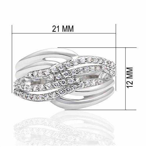 Alamode Rhodium Brass Ring with AAA Grade CZ in Clear - Alamode - Flyclothing LLC