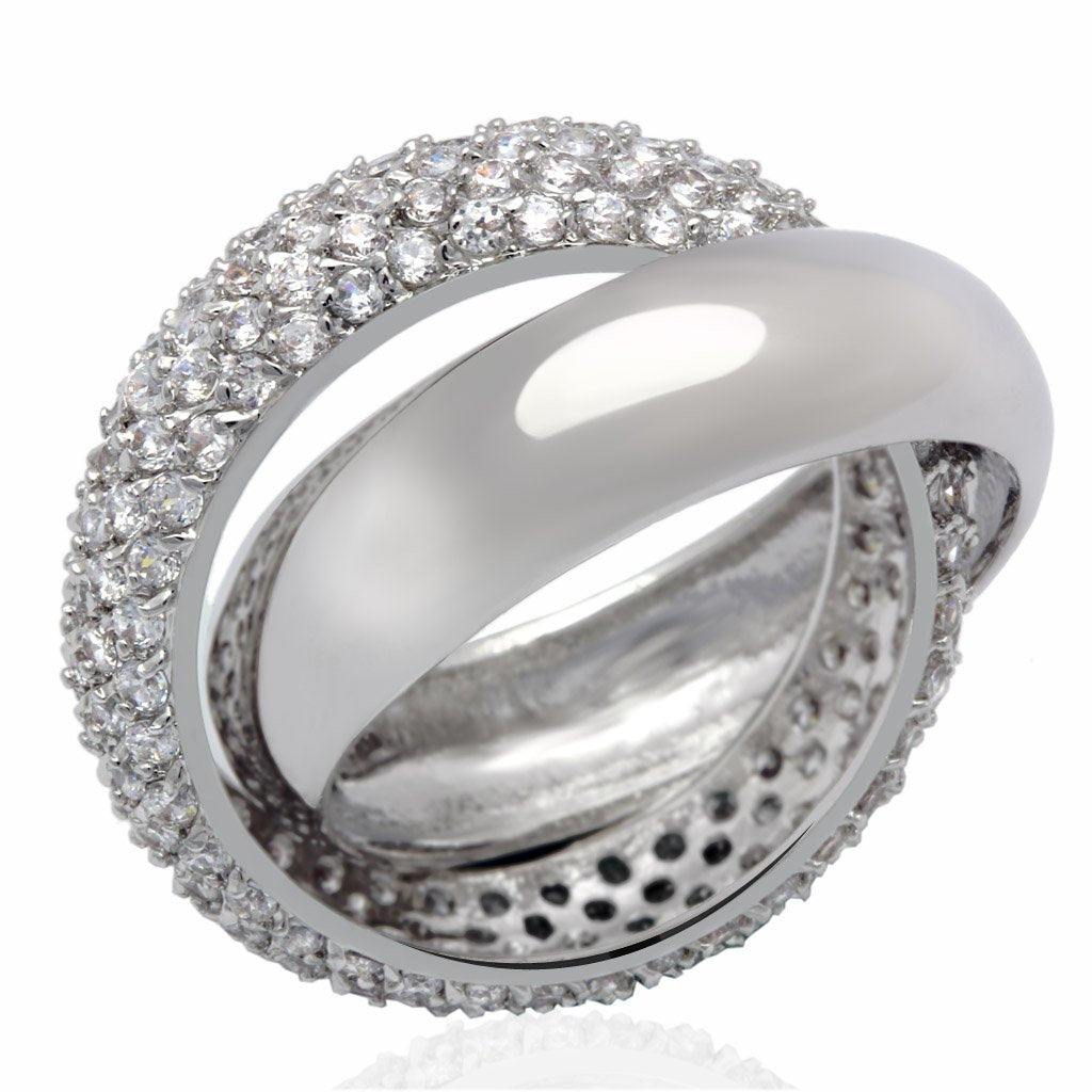 Alamode Rhodium Brass Ring with AAA Grade CZ in Clear - Alamode