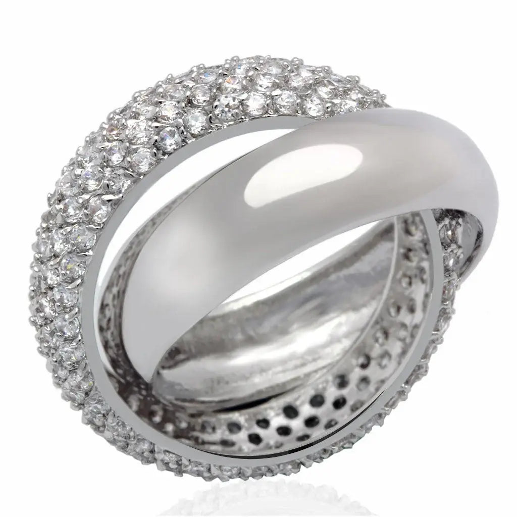 Alamode Rhodium Brass Ring with AAA Grade CZ in Clear - Alamode - Flyclothing LLC