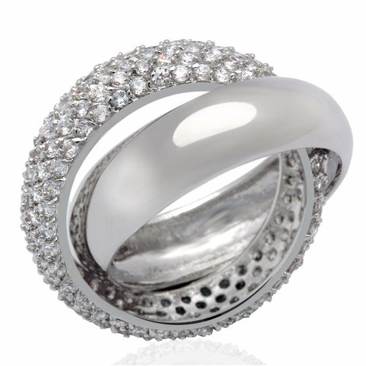 Alamode Rhodium Brass Ring with AAA Grade CZ in Clear - Alamode