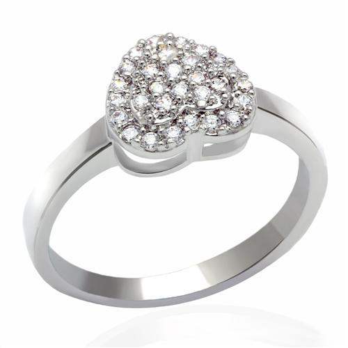 Alamode Rhodium Brass Ring with AAA Grade CZ in Clear - Alamode - Flyclothing LLC