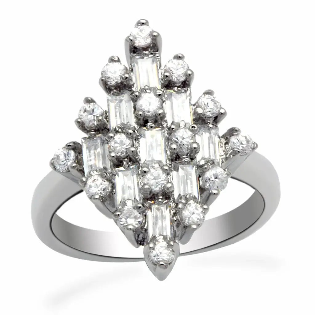 Alamode Rhodium Brass Ring with AAA Grade CZ in Clear - Alamode - Flyclothing LLC