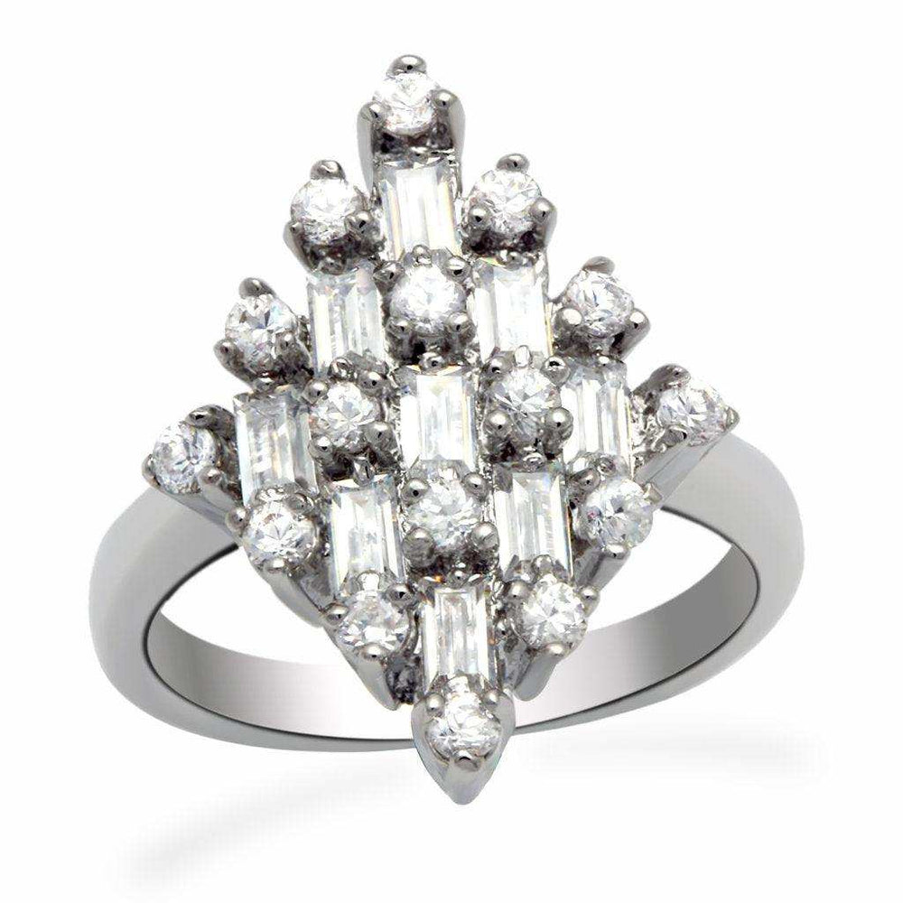 Alamode Rhodium Brass Ring with AAA Grade CZ in Clear - Alamode - Flyclothing LLC