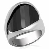 Alamode Rhodium Brass Ring with AAA Grade CZ in Jet - Alamode