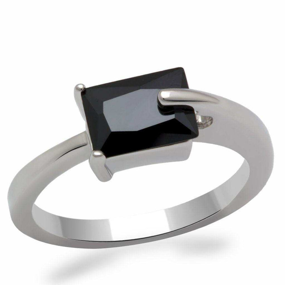 Alamode Rhodium Brass Ring with AAA Grade CZ in Jet - Alamode - Flyclothing LLC