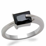 Alamode Rhodium Brass Ring with AAA Grade CZ in Jet - Alamode - Flyclothing LLC