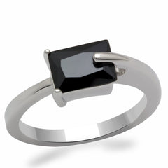 Alamode Rhodium Brass Ring with AAA Grade CZ in Jet
