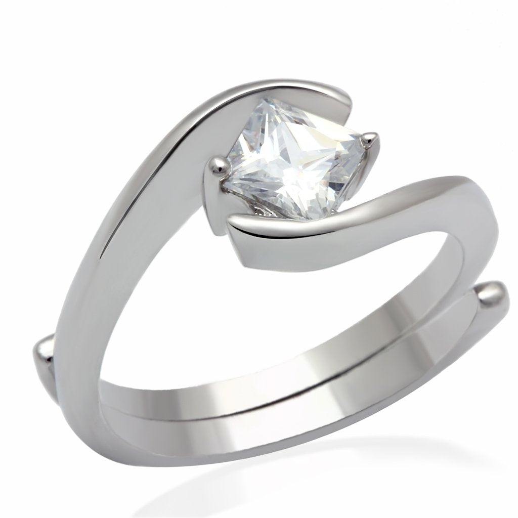 Alamode Rhodium Brass Ring with AAA Grade CZ in Clear - Alamode