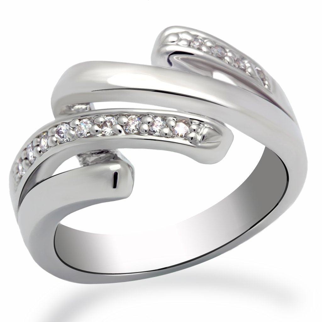 Alamode Rhodium Brass Ring with AAA Grade CZ in Clear - Alamode