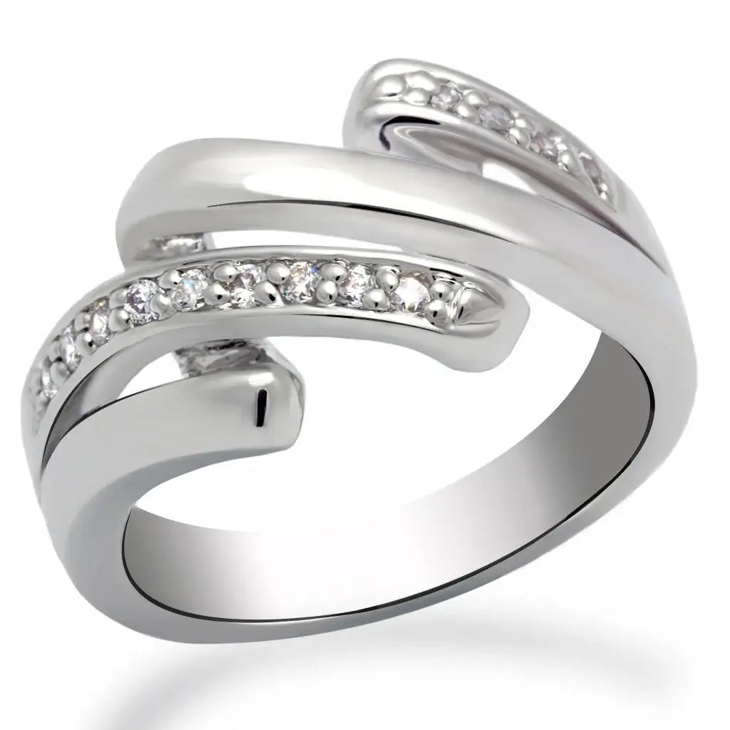 Alamode Rhodium Brass Ring with AAA Grade CZ in Clear - Alamode - Flyclothing LLC