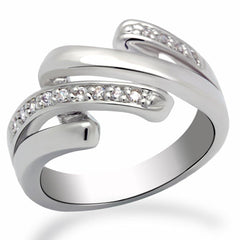 Alamode Rhodium Brass Ring with AAA Grade CZ in Clear - Alamode