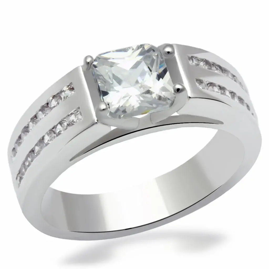 Alamode Rhodium Brass Ring with AAA Grade CZ in Clear - Alamode - Flyclothing LLC