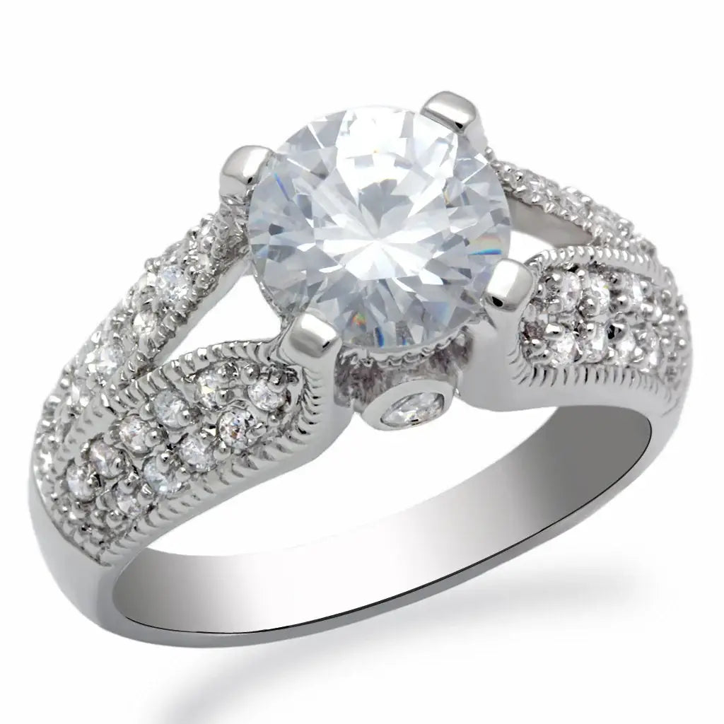 Alamode Rhodium Brass Ring with AAA Grade CZ in Clear - Alamode - Flyclothing LLC