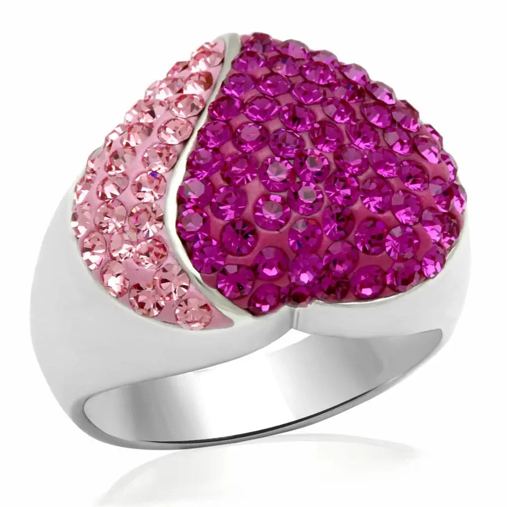 Alamode Rhodium Brass Ring with Top Grade Crystal in Multi Color - Alamode - Flyclothing LLC