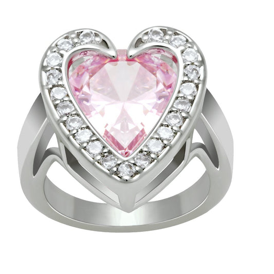 Alamode Rhodium Brass Ring with AAA Grade CZ in Rose