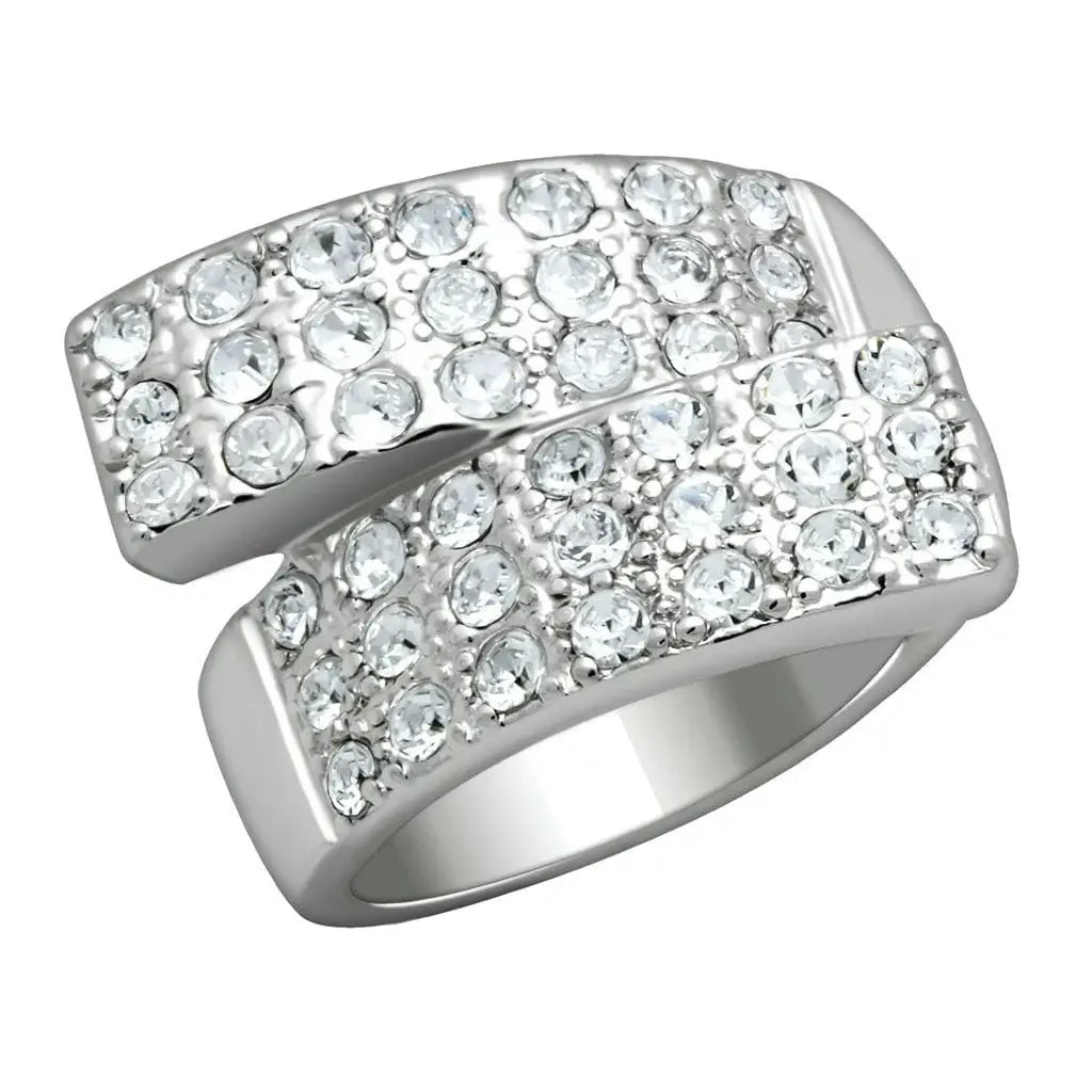 Alamode Rhodium Brass Ring with Top Grade Crystal in Clear - Alamode - Flyclothing LLC