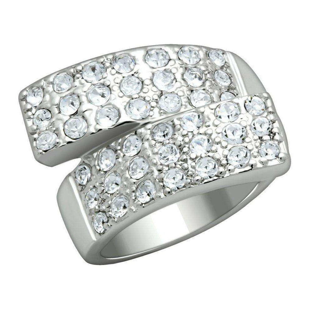 Alamode Rhodium Brass Ring with Top Grade Crystal in Clear - Alamode - Flyclothing LLC