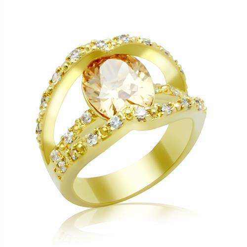 Alamode Gold Brass Ring with AAA Grade CZ in Champagne - Alamode - Flyclothing LLC