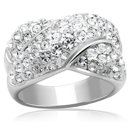 Alamode Rhodium Brass Ring with Top Grade Crystal in Clear - Alamode - Flyclothing LLC