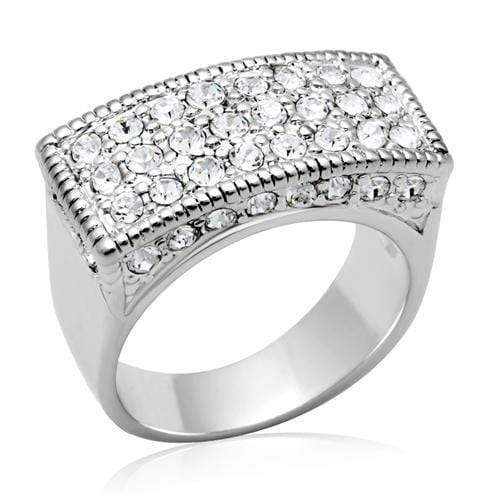Alamode Rhodium Brass Ring with Top Grade Crystal in Clear - Alamode - Flyclothing LLC