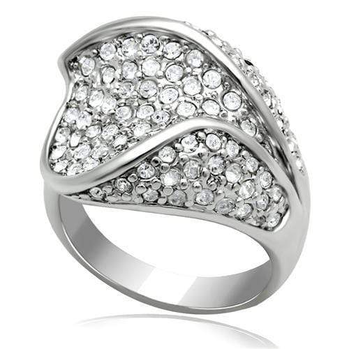 Alamode Rhodium Brass Ring with Top Grade Crystal in Clear - Alamode - Flyclothing LLC