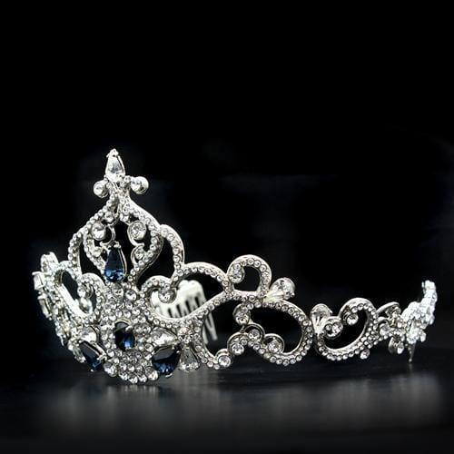 Alamode Imitation Rhodium Brass Tiaras & Hair Clip with Top Grade Crystal in Montana - Alamode