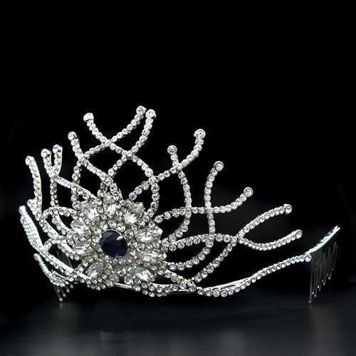 Alamode Imitation Rhodium Brass Tiaras & Hair Clip with Top Grade Crystal in Montana - Alamode