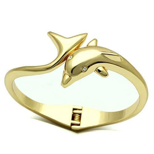 Alamode Flash Gold White Metal Bangle with Top Grade Crystal in Clear - Alamode