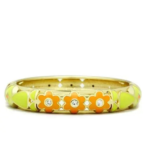 Alamode Flash Gold White Metal Bangle with Top Grade Crystal in Clear - Alamode - Flyclothing LLC