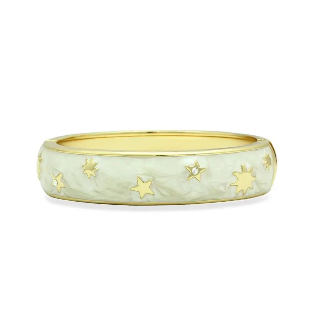Alamode Flash Gold White Metal Bangle with Top Grade Crystal in Clear - Alamode - Flyclothing LLC