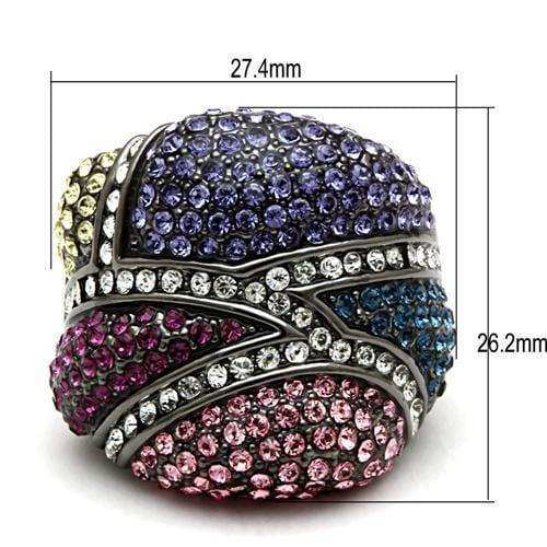 Alamode TIN Cobalt Black Brass Ring with Top Grade Crystal in Multi Color - Alamode - Flyclothing LLC